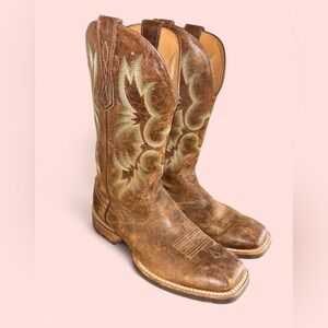 Ariat Men’s 10.5 EE Tombstone Western Boots Brown Leather Square Toe